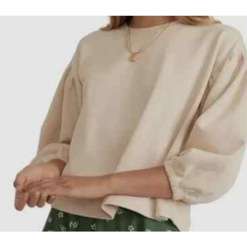Marine Layer Jace Re-Spun Organic Cotton Puff Sleeve Crewneck Sweater Medium